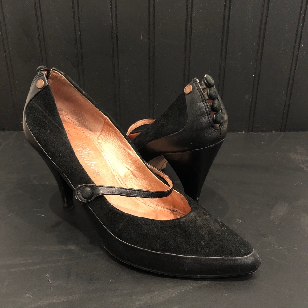 Ted Baker Black Suede Heels with Button Details